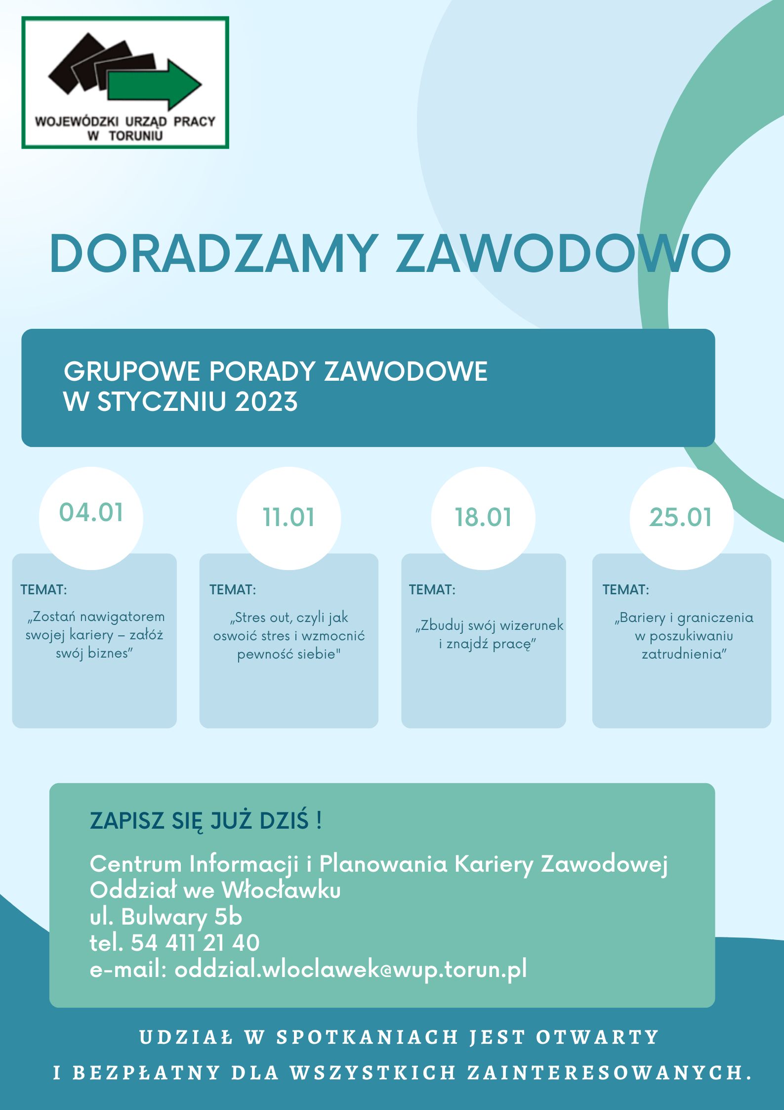 Plakat pokazujący daty i nazwy spotkań. Treść plakatu odzwierciedla tekst newsa.